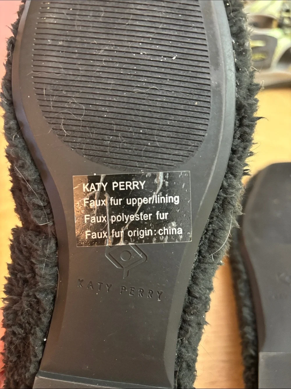 Katy Perry Collections Black Faux-Fur Ballet Flats with Gold Bow and Bell Charms